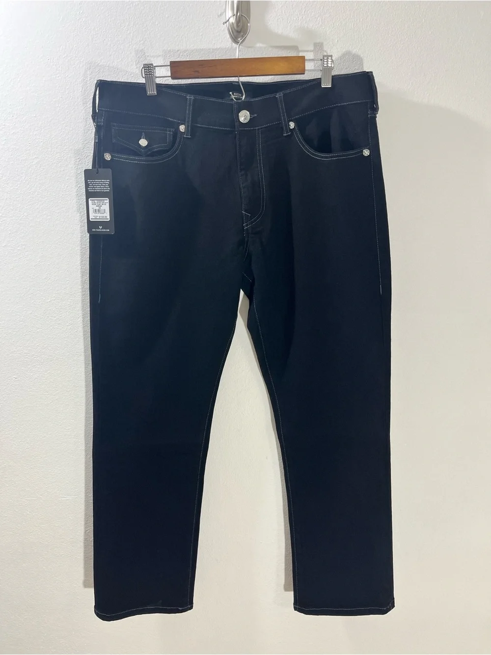 True Religion Ricky SN Flap Relaxed Straight Jeans Men’s Size 36x30 Black Rinse